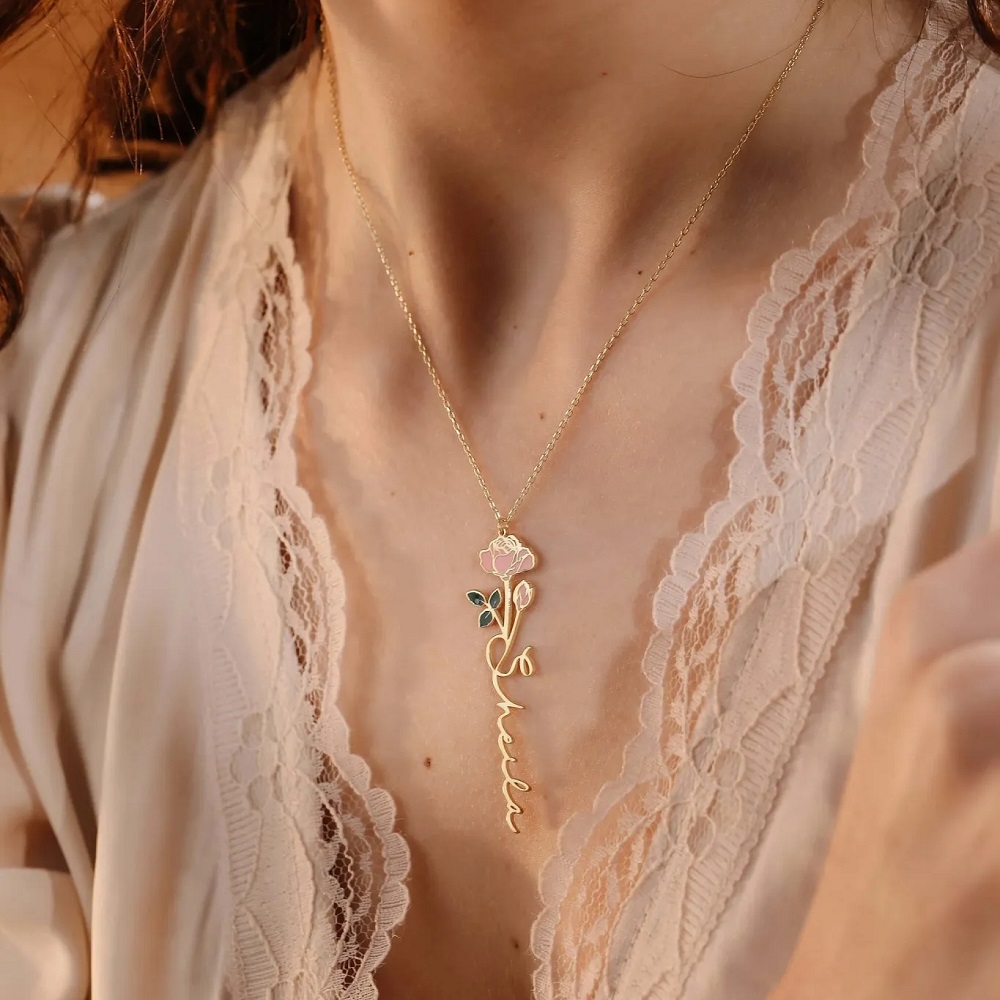 Personalized Name Necklace Wit - огляд і ціна Birth Flower Necklace